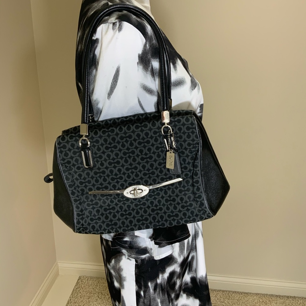 COACH Madison East/West Satchel Needlepoint Op art